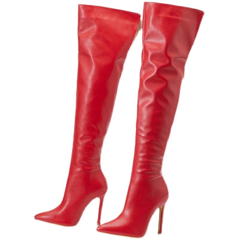 European and American show shows show the same pointed thin heel knee high boots, 2025 winter new rear zipper