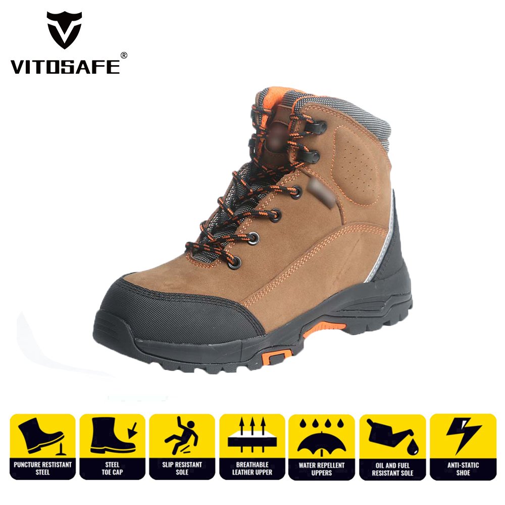 VITOSAFE Genuine Leather Industrial Steel Toe Safety Boot Shoes Protection for Men