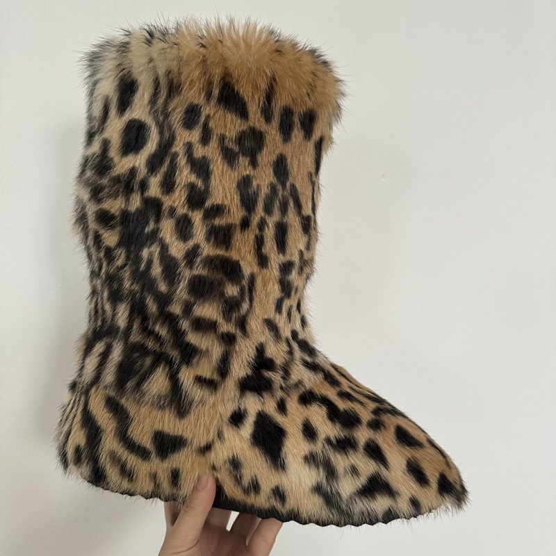 Customized Color Genuine Rabbit Fur Outside High Boots Winter Womens Boots