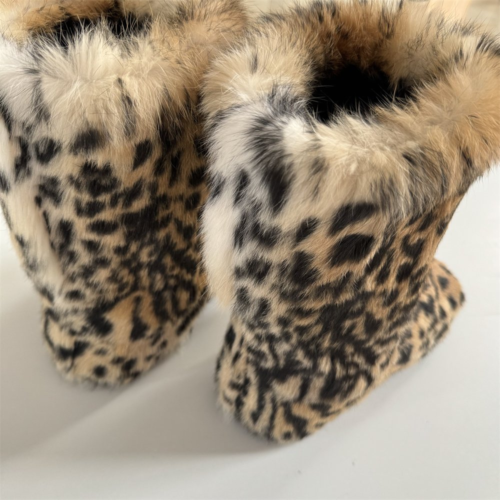 Customized Color Genuine Rabbit Fur Outside High Boots Winter Womens Boots