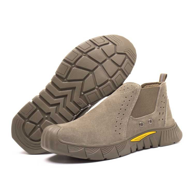 Hot selling men's mid cut business non slip steel toe work shoe hotel wear resistant executive cowhide leather safety boots