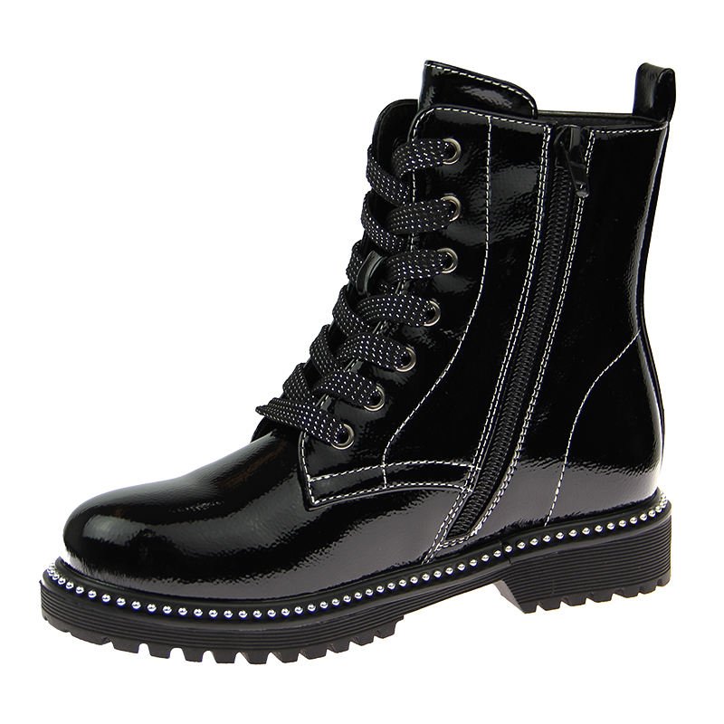 OEM Kids Girls PU Ankle Boots Lace-up Side Zipper Comfort Outdoor Short children Boots