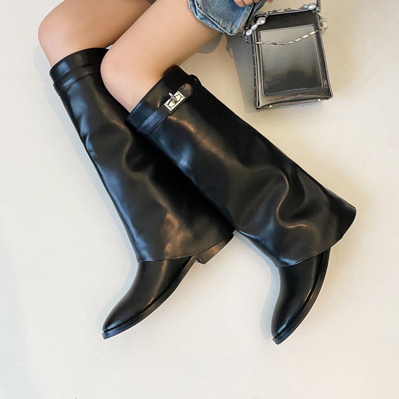 Wide shaft custom womens wedge high heel boots fashion ladies shoes boots women shoes knee-high
