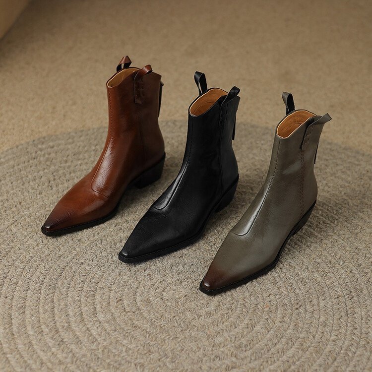 HG165 Inner and outer leather brushed Western short boots for women's boots