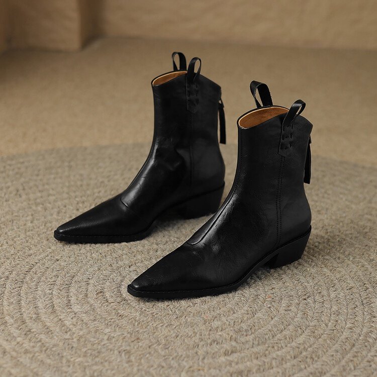 HG165 Inner and outer leather brushed Western short boots for women's boots