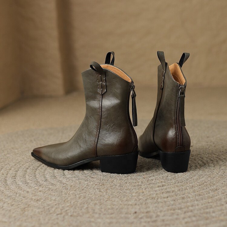 HG165 Inner and outer leather brushed Western short boots for women's boots
