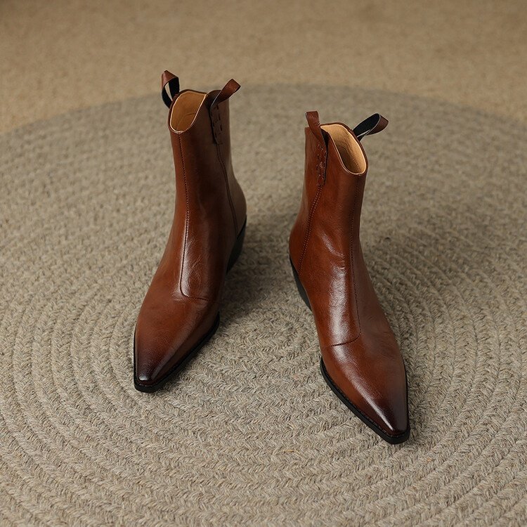 HG165 Inner and outer leather brushed Western short boots for women's boots