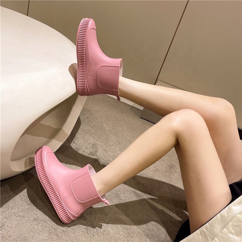 Fashion PVC Adult Waterproof Shoes Waterproof Low Heel Girls Women Rain Boots