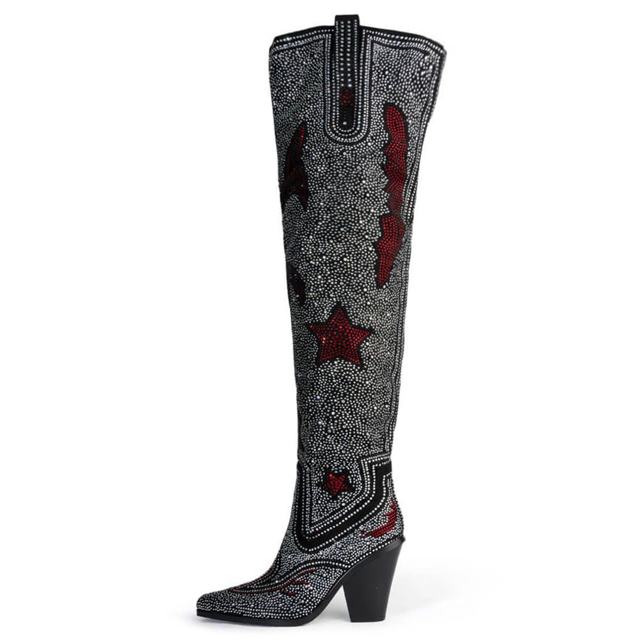 Women Over The Knee Boot Dinner Party Sexy Pointed Toe Wedge High Heel Boots Purely Handmade Rhinestone Cowgirl Boots