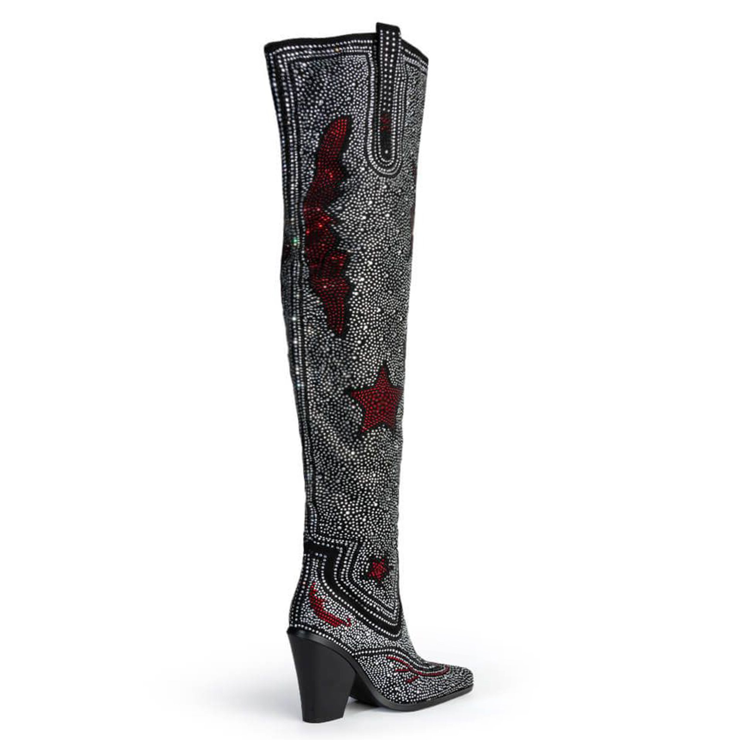 Women Over The Knee Boot Dinner Party Sexy Pointed Toe Wedge High Heel Boots Purely Handmade Rhinestone Cowgirl Boots