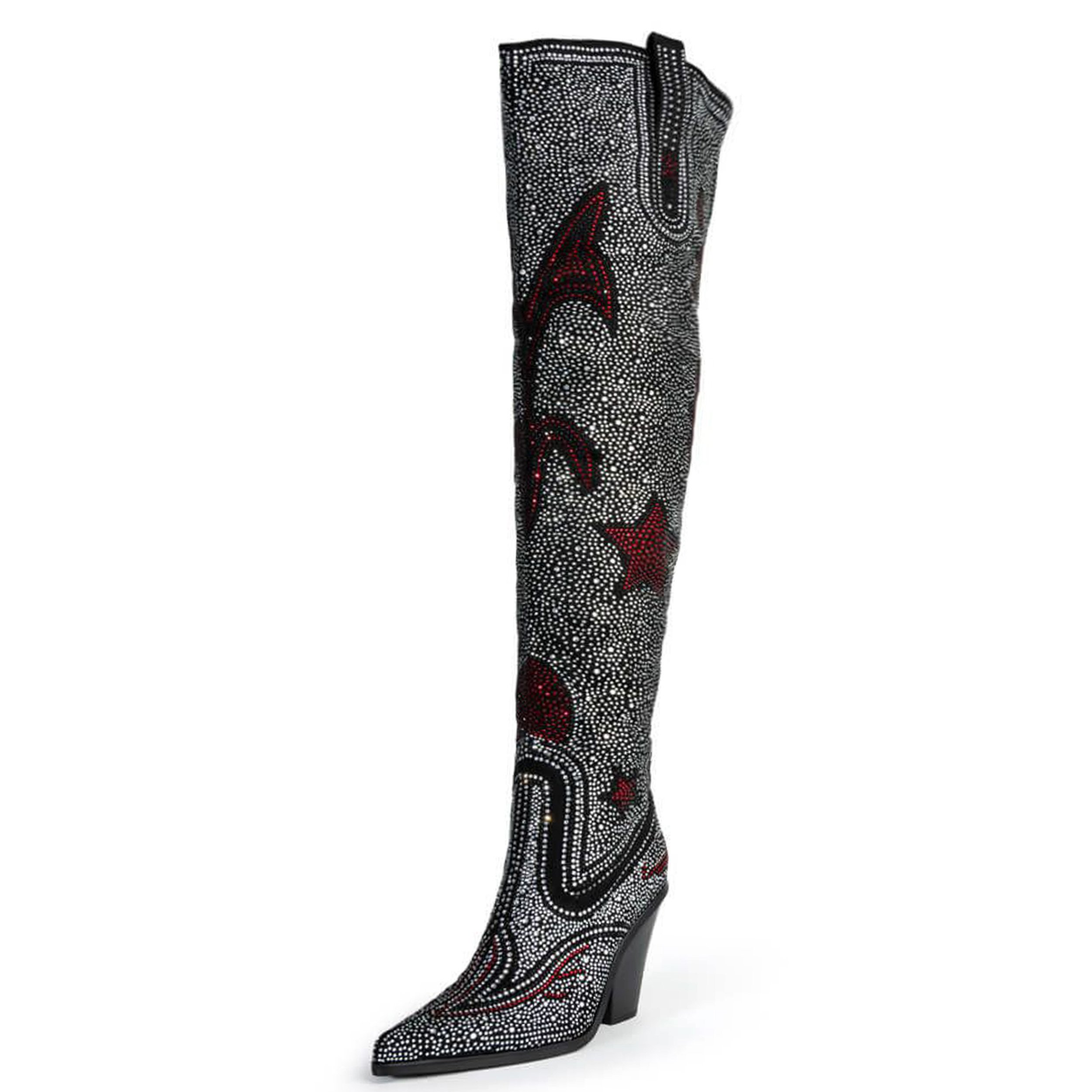 Women Over The Knee Boot Dinner Party Sexy Pointed Toe Wedge High Heel Boots Purely Handmade Rhinestone Cowgirl Boots