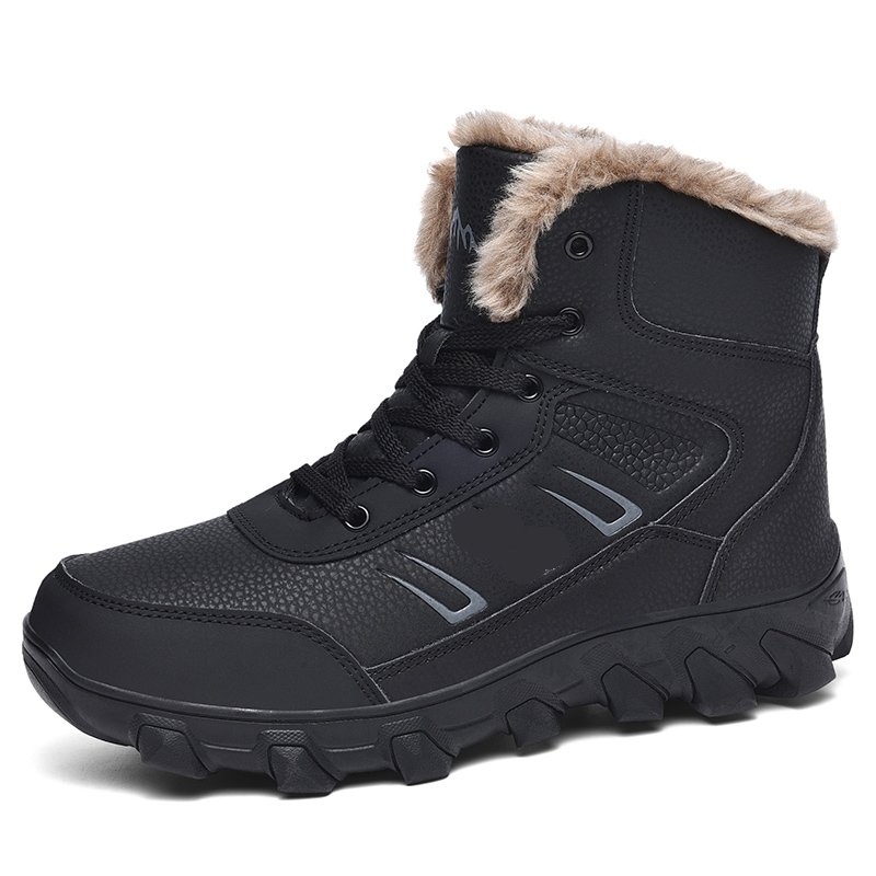 New leather men winter men boots custom with logo plus size 48 plush warm outdoor shoes fur lace-up high quality BIG US 15