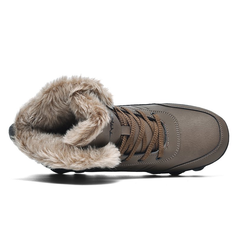 New leather men winter men boots custom with logo plus size 48 plush warm outdoor shoes fur lace-up high quality BIG US 15