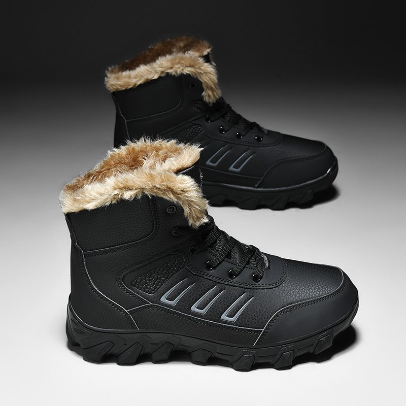 New leather men winter men boots custom with logo plus size 48 plush warm outdoor shoes fur lace-up high quality BIG US 15
