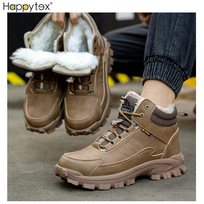 2024 Man Winter Warm Outdoor Anti Smashing Wear-resistant Steel Toe Wool High Top Safety Shoes Men Industrial Work Boot