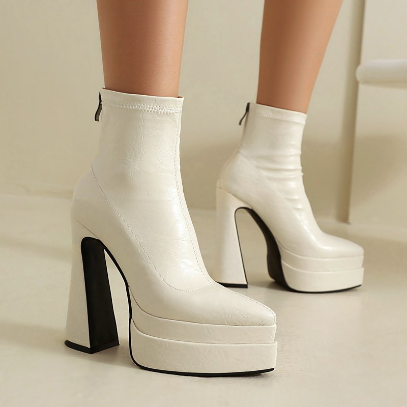 SHIKOL ankle boots for women fall winter faux fur boots zipper custom big size 12 black white brown platform shoes women boots