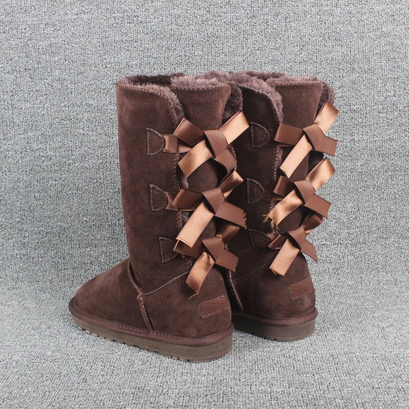 Factory wholesale ladies bowling winter knee high furry shoes Women Snow Boot long boots women winter Ribbon Fur snow boots