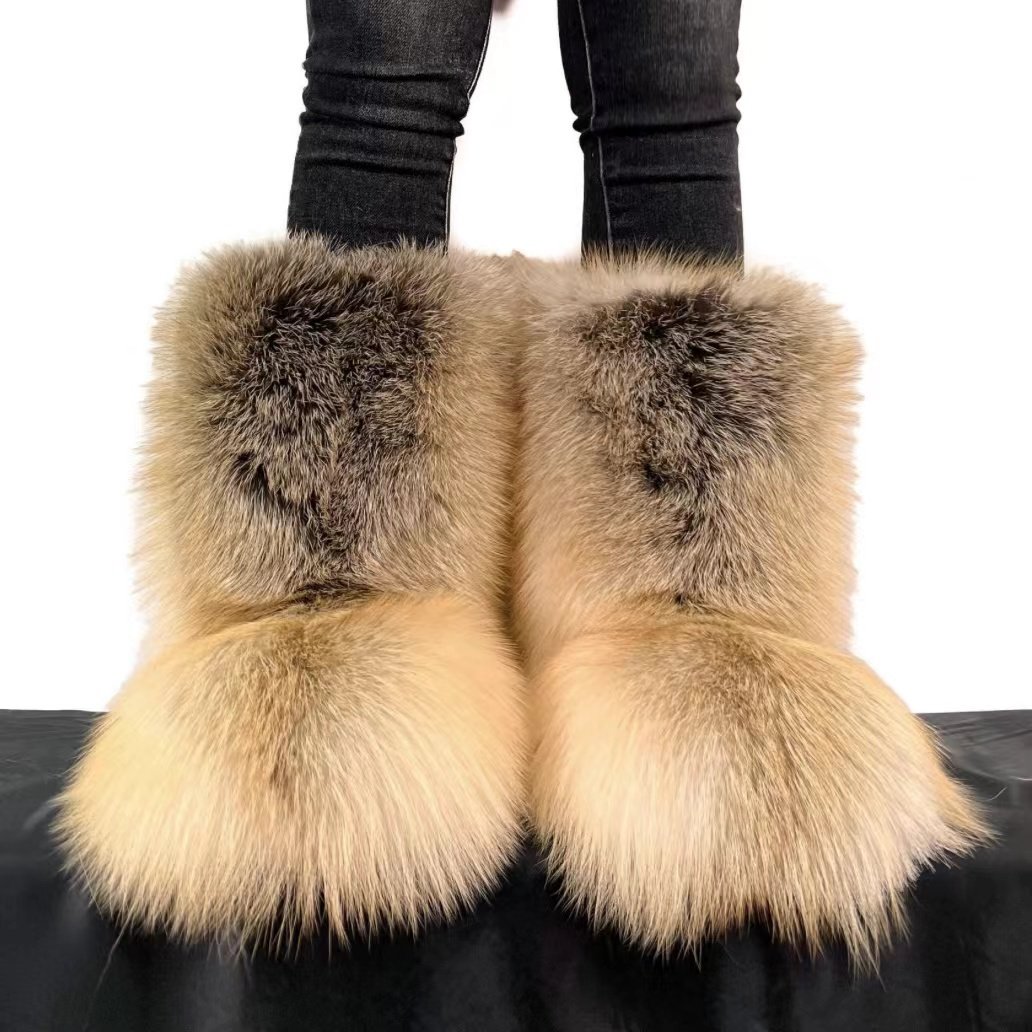 Plush Warm Style Winter Boots Women Shoes Hot Sell Real Fur Boots Ladies New Design Furry Snow Boots Fashion Trend Plus Size