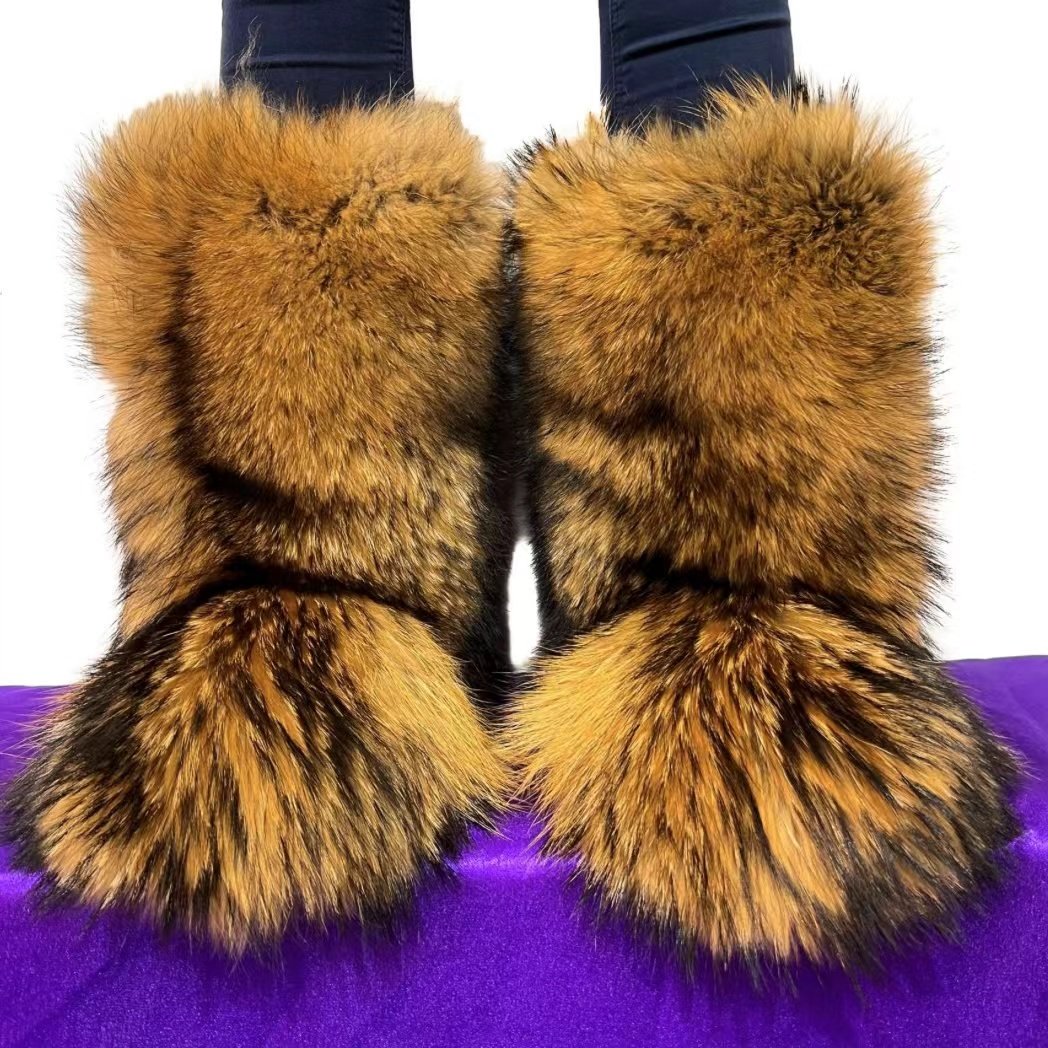 Plush Warm Style Winter Boots Women Shoes Hot Sell Real Fur Boots Ladies New Design Furry Snow Boots Fashion Trend Plus Size