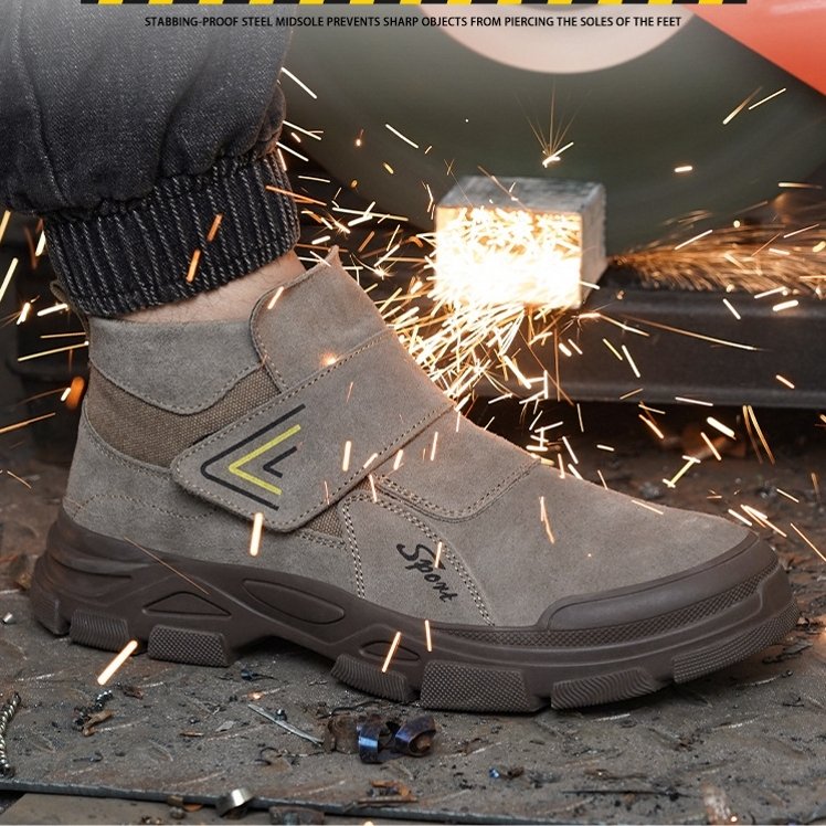 Functional industrial welder construction protective heavy duty work shoes engineer leather steel toe safety boots for men