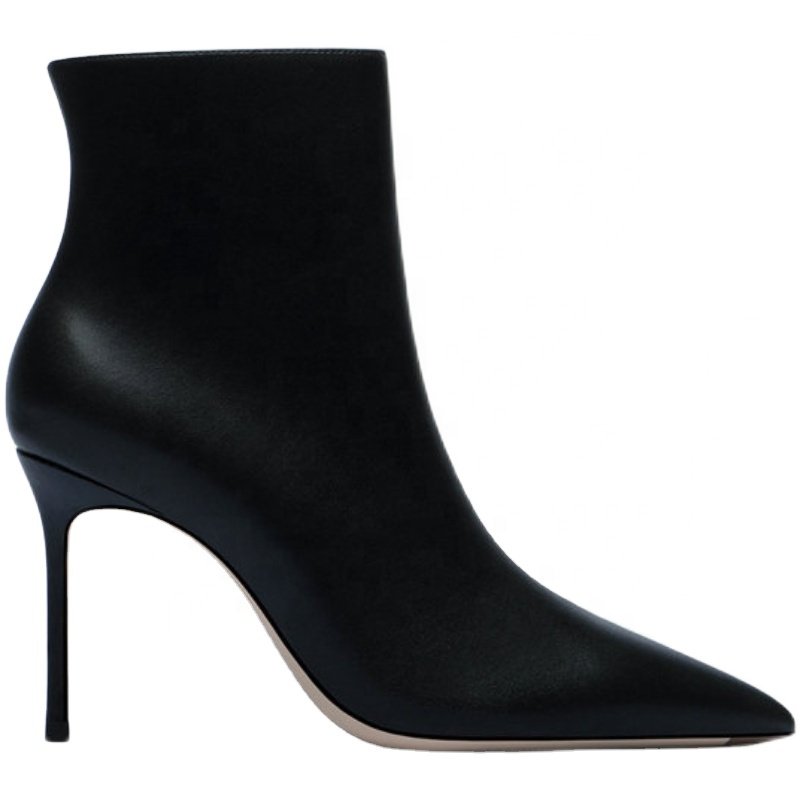 Women's Simple Classic Design Black Ankle Boots High Heels Waterproof Autumn Winter Leather Shoes Western Chelsea Boots Rubber