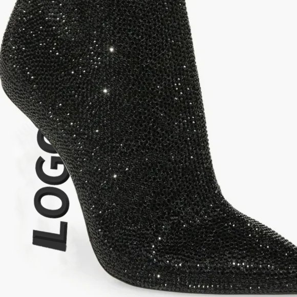 2024 Women Luxury Handmade Branded High Quality New Fashion Designer Booties Lady Winter Heeled Sparkle Rhinestone Ankle Boots