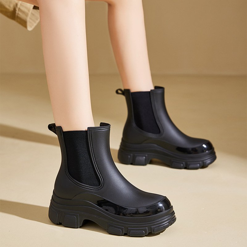 PVC Anti-Slip Fashion Waterproof Rain Boots thick sole Winter Waterproof Ankle Shoes for Women and Children Outdoor Water Shoes