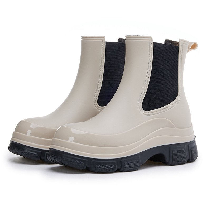 PVC Anti-Slip Fashion Waterproof Rain Boots thick sole Winter Waterproof Ankle Shoes for Women and Children Outdoor Water Shoes