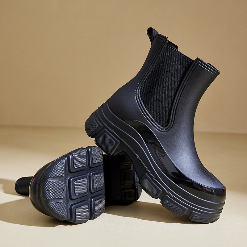 PVC Anti-Slip Fashion Waterproof Rain Boots thick sole Winter Waterproof Ankle Shoes for Women and Children Outdoor Water Shoes