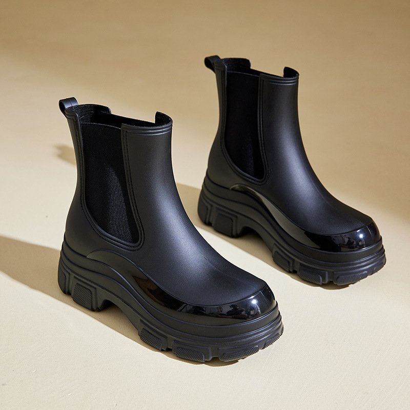 PVC Anti-Slip Fashion Waterproof Rain Boots thick sole Winter Waterproof Ankle Shoes for Women and Children Outdoor Water Shoes