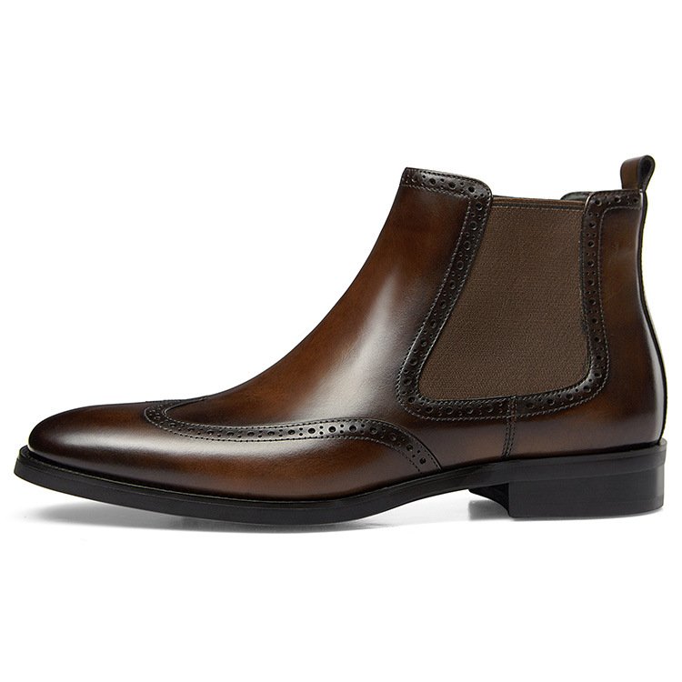 Winter new leather boots high-top shoes Chelsea boots toe layer cowhide boots trendy men's shoes