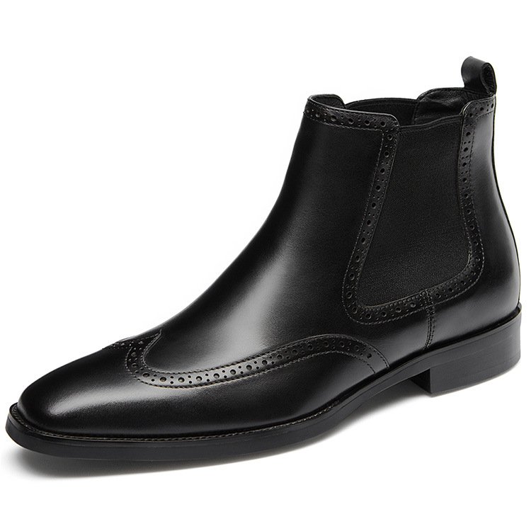 Winter new leather boots high-top shoes Chelsea boots toe layer cowhide boots trendy men's shoes