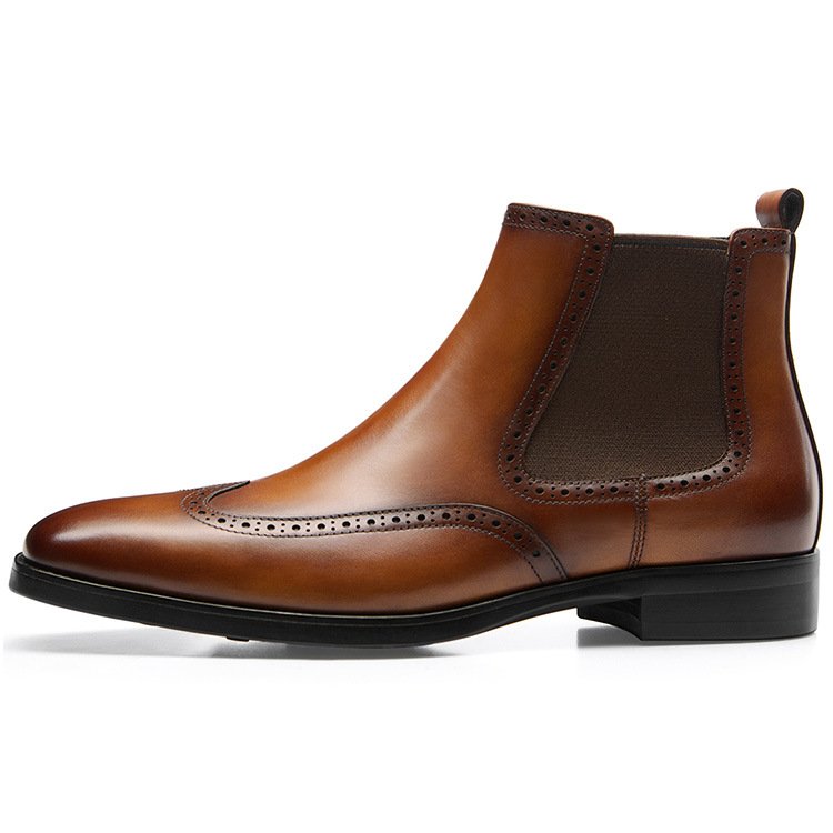 Winter new leather boots high-top shoes Chelsea boots toe layer cowhide boots trendy men's shoes