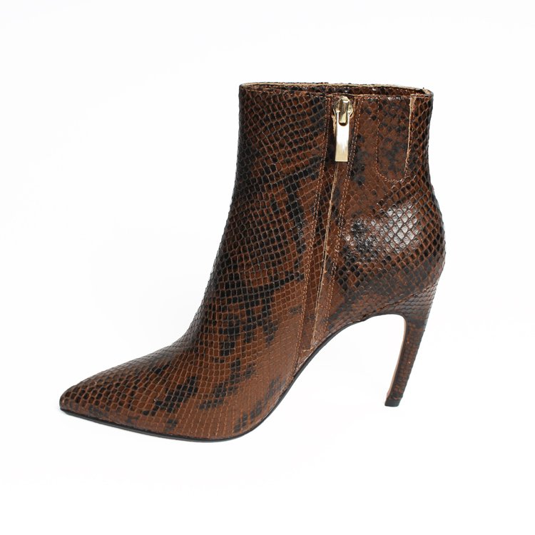 Hot Sale Western Style Women's Ankle Boots Winter Stiletto Snake Genuine Leather Sexy Thin High Heel Pointed Toe Zip PU Rubber