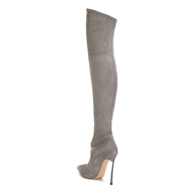 New fashion design sexy pointed toe 11cm thin high heels suede leather women thong boot shoes