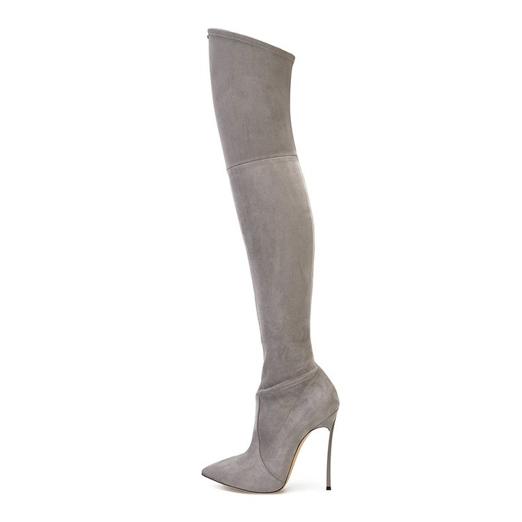 New fashion design sexy pointed toe 11cm thin high heels suede leather women thong boot shoes