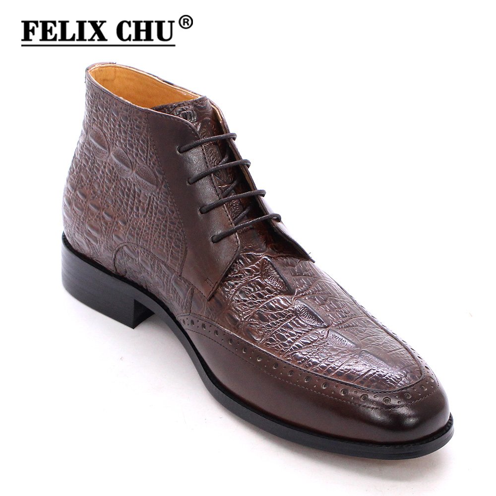 African Style Dress Leather Boot for Men High Top Chelsea Boots with Pointed Closed Toe Printed Design for School Boy