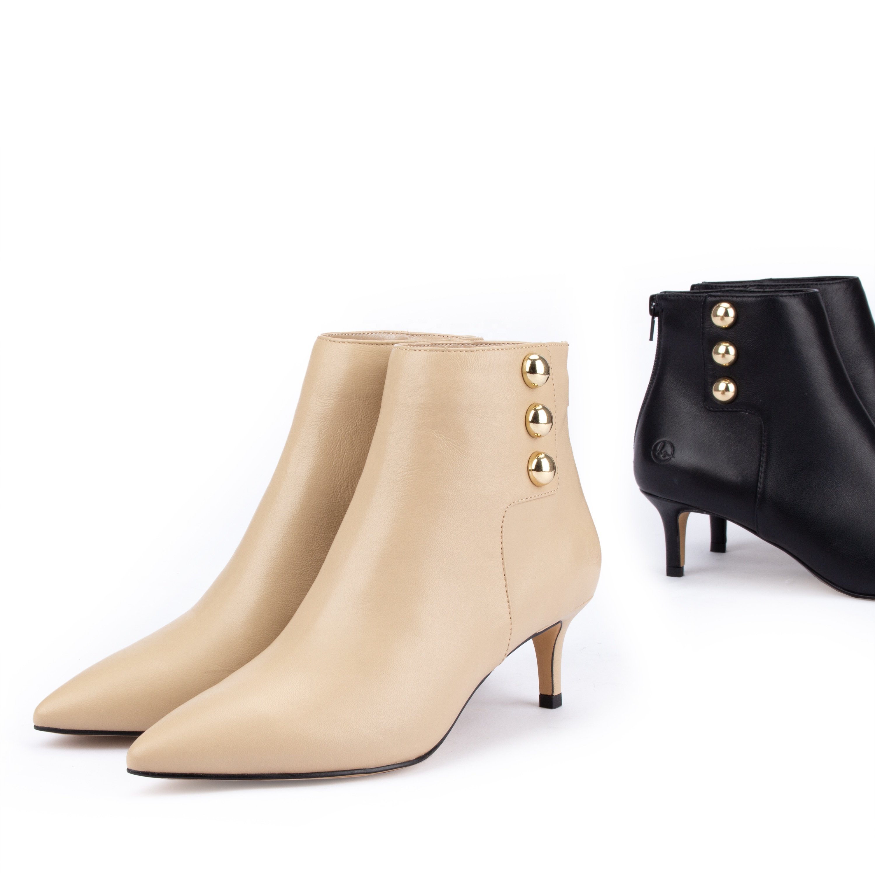 2024 New Design Mature Women Luxury Winter Warm Pointed Toe Pu Leather Kitten Heel Boots Women Ankle Boots High Heel