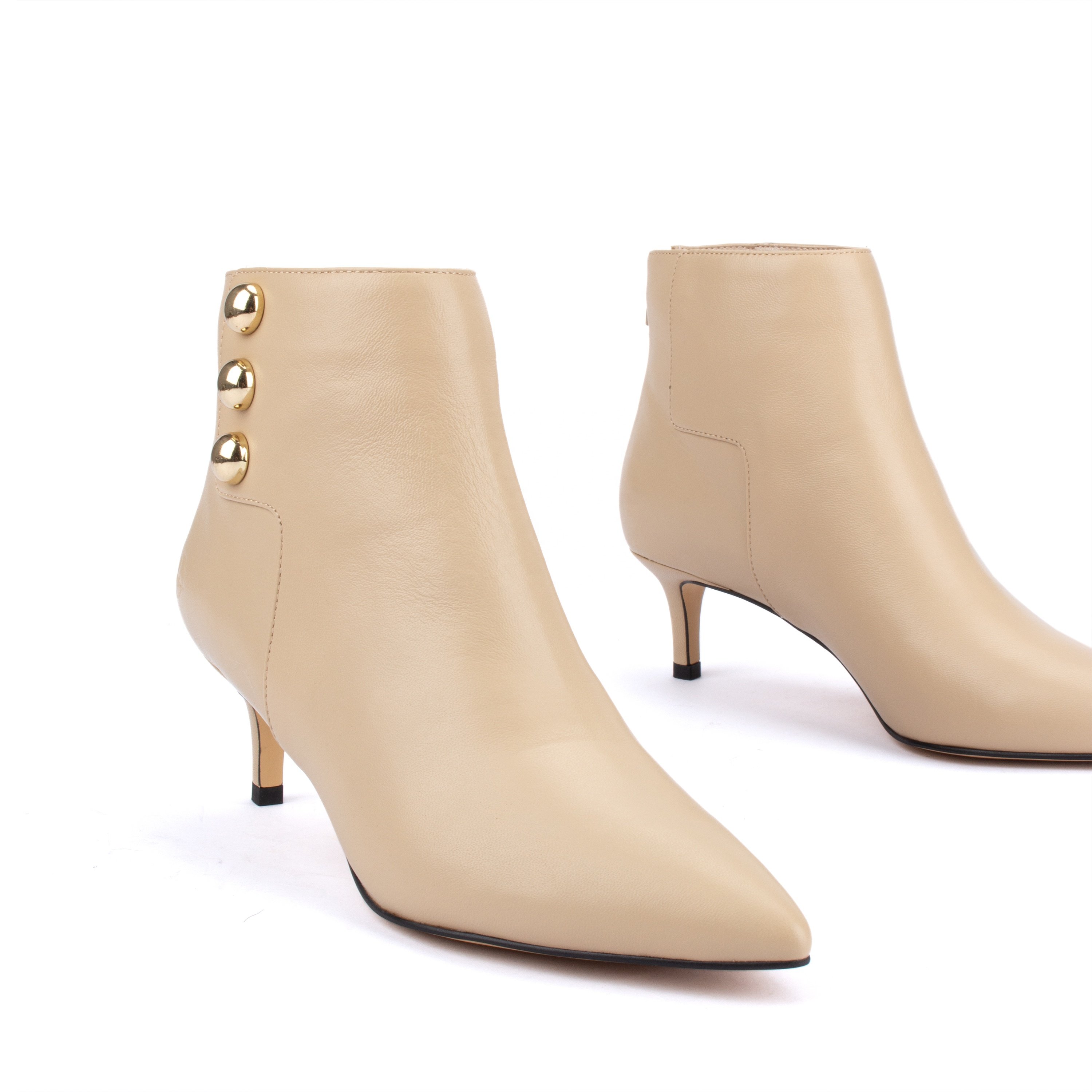2024 New Design Mature Women Luxury Winter Warm Pointed Toe Pu Leather Kitten Heel Boots Women Ankle Boots High Heel