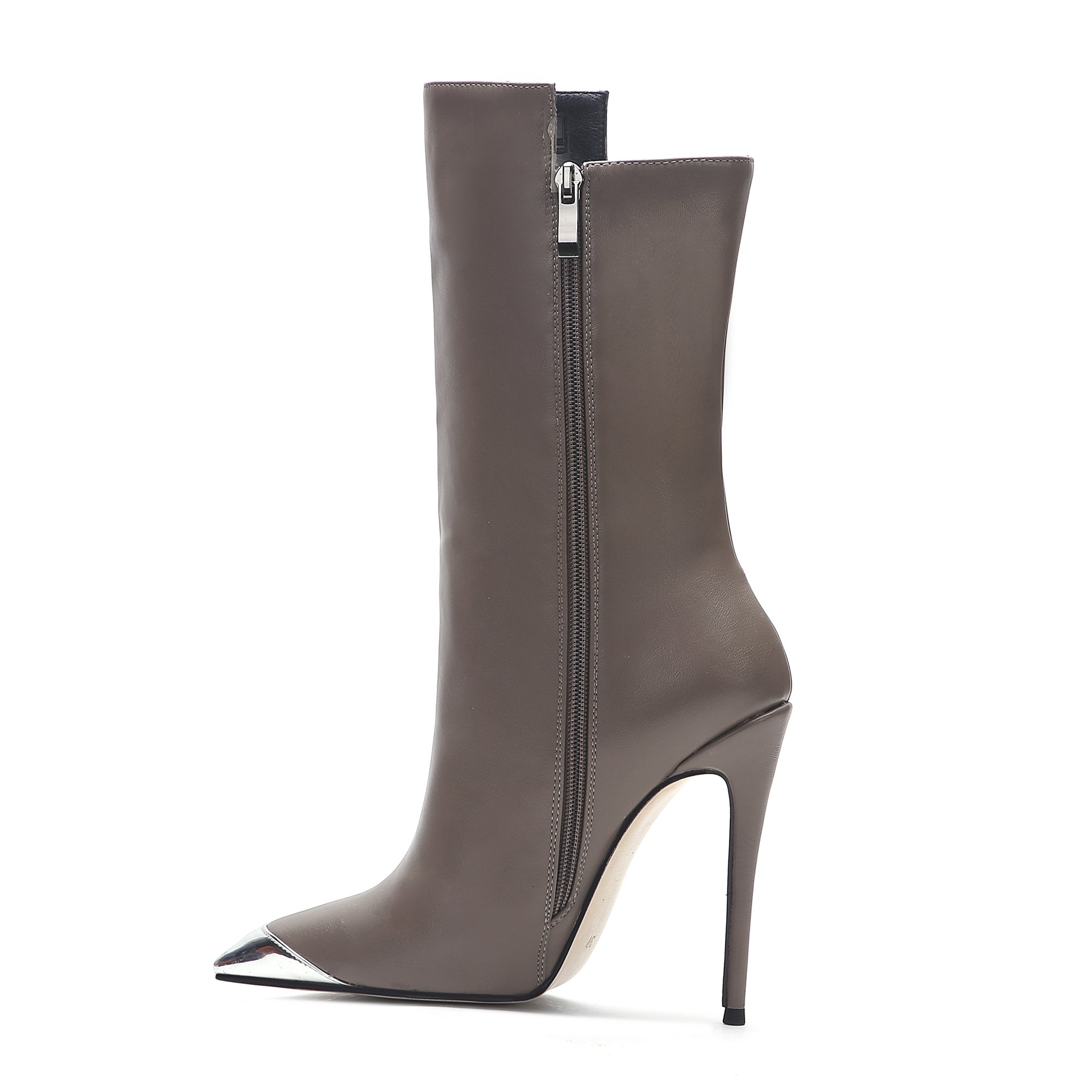 Purecolor Women Boots 2024 New Fashion Ladies Boots Winter Boots Ladies Shoes High Heel Spring PU ZIP Midi Rubber Zipper OEM/ODM