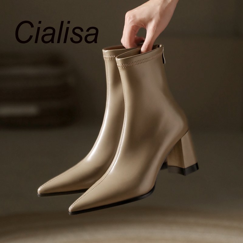 Cialisa Hot Sale New Arrival Fall Winter Women Comfortable Ladies Ankle Boots Block High Heel Shoes