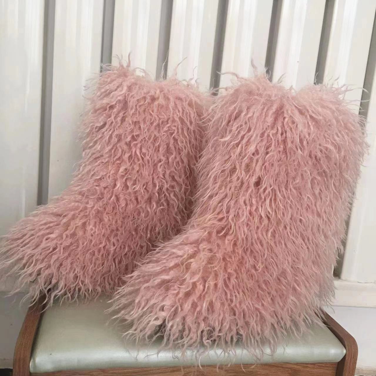 Winter Mongolian women Furry colorful shoes warm Flat Casual footwear faux fur snow boots