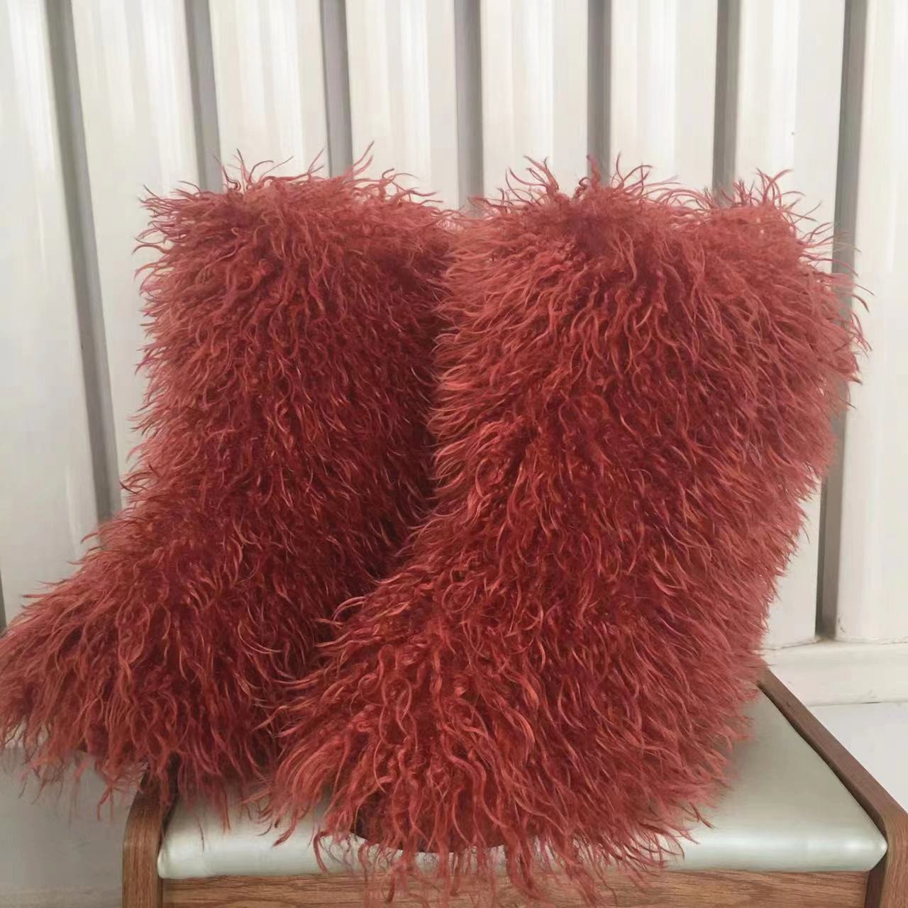 Winter Mongolian women Furry colorful shoes warm Flat Casual footwear faux fur snow boots