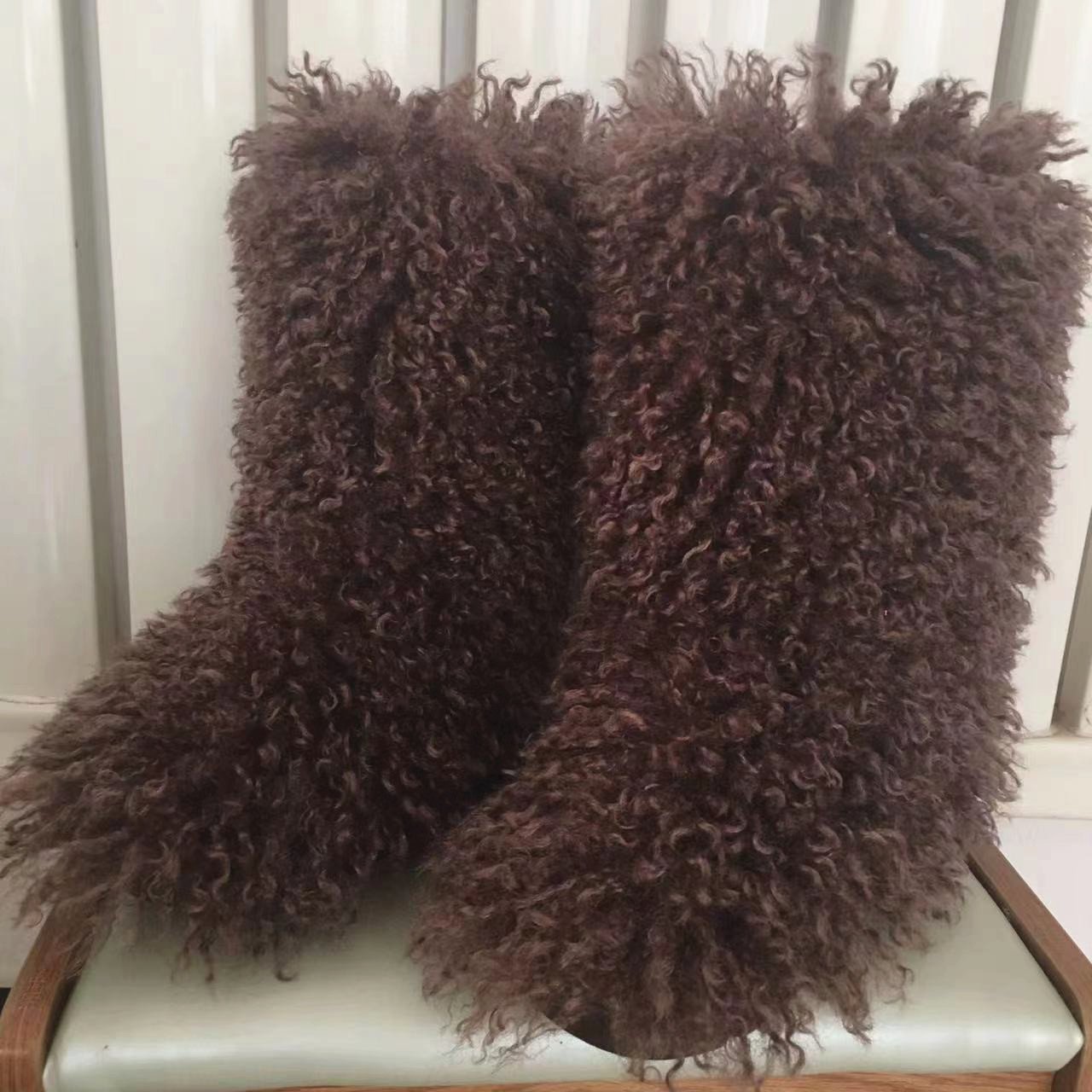 Winter Mongolian women Furry colorful shoes warm Flat Casual footwear faux fur snow boots