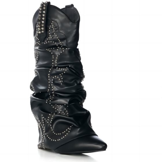 Cowgirl Women Knee High Boots Leather Thick Heel Women Western Boot Support OEM/DOM Fashion Black PU Winter Boots Rubber Solid