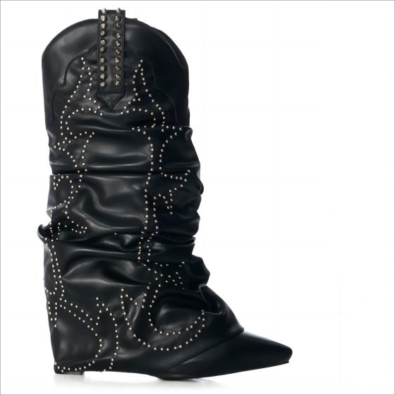 Cowgirl Women Knee High Boots Leather Thick Heel Women Western Boot Support OEM/DOM Fashion Black PU Winter Boots Rubber Solid