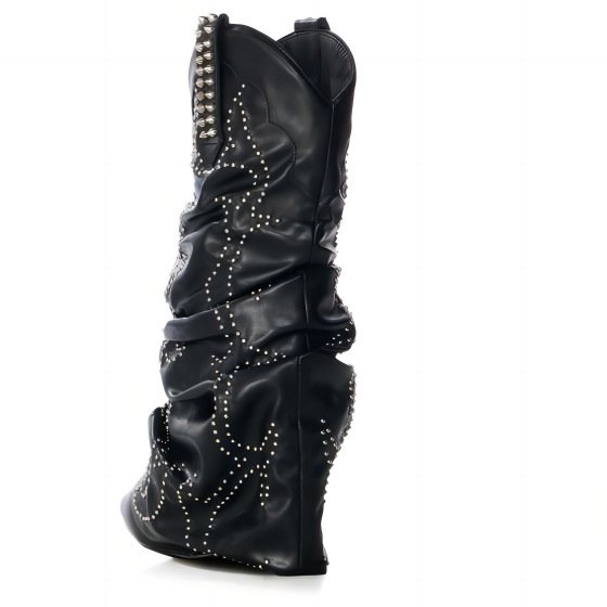 Cowgirl Women Knee High Boots Leather Thick Heel Women Western Boot Support OEM/DOM Fashion Black PU Winter Boots Rubber Solid