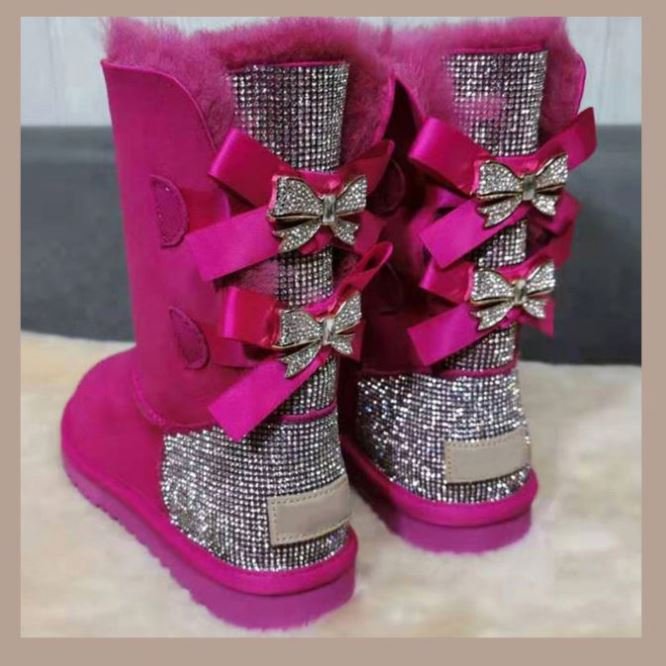 Factory Customized Logo Women's Bow Tie Winter Non-slip Sheepskin Warm Snow Boots Luxury Fur Boots With Bows
