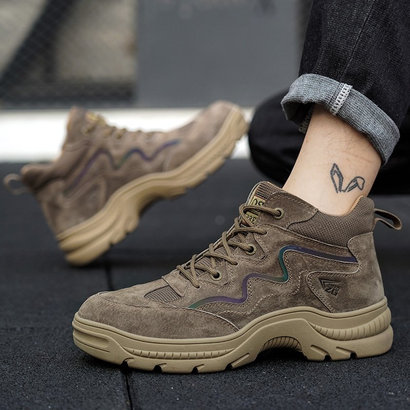 Suede leather safety boot with rubber outsole , wear resistant steel toe safety boot brown