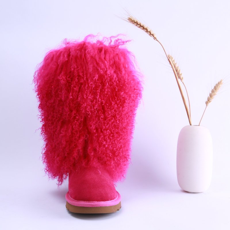 wholesale 35cm white real black mongolian fur upper boots for women with heel and fur tall fur boots